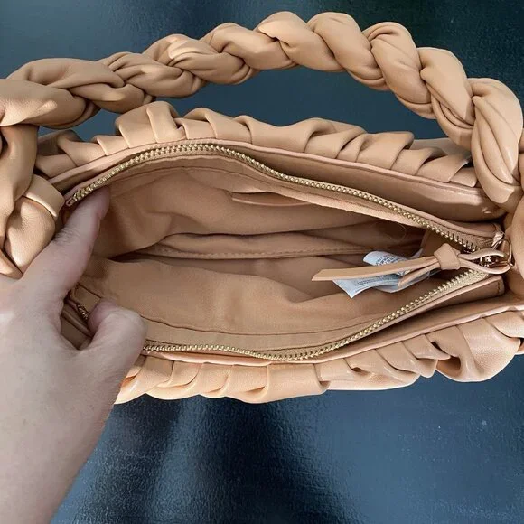 Mango Twisted Strap Baguette Bag Small Underarm Shoulder Bag Zipper Closure - Picture 9 of 14